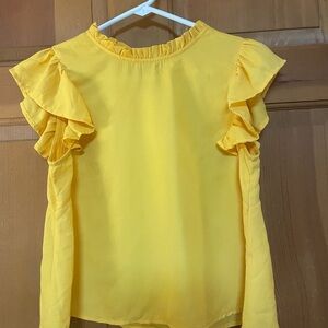 Yellow Ruffle Sleeve Women's Top